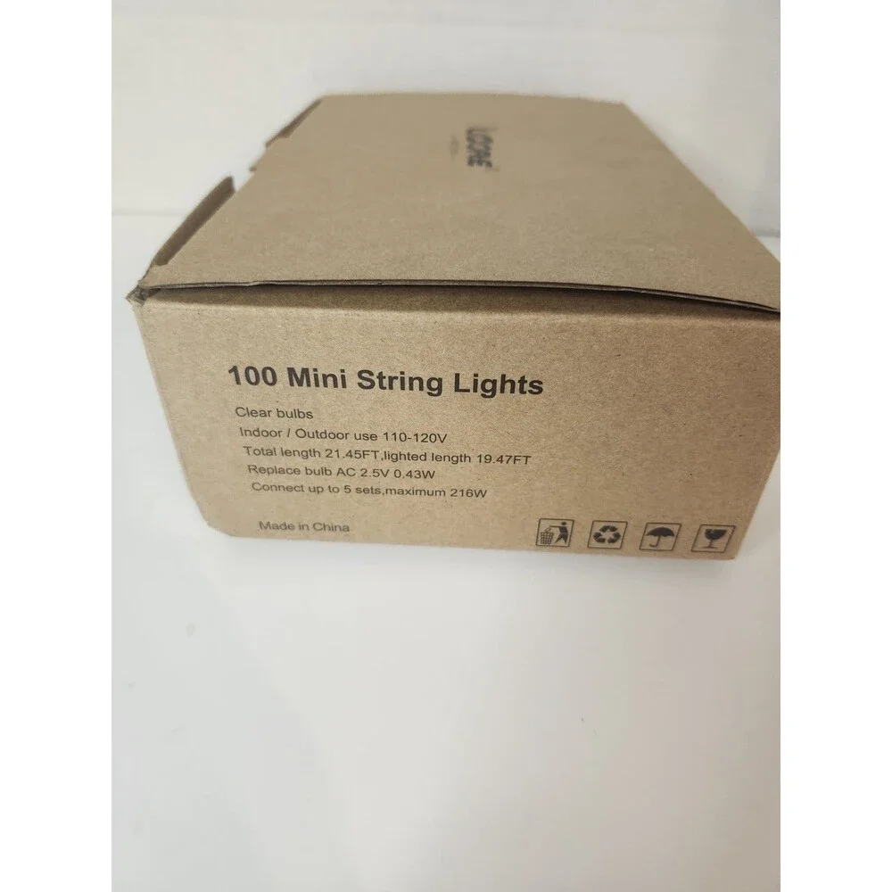 Clear Christmas Light Brown Wire String Light 21ft 100 Count Set Of 2